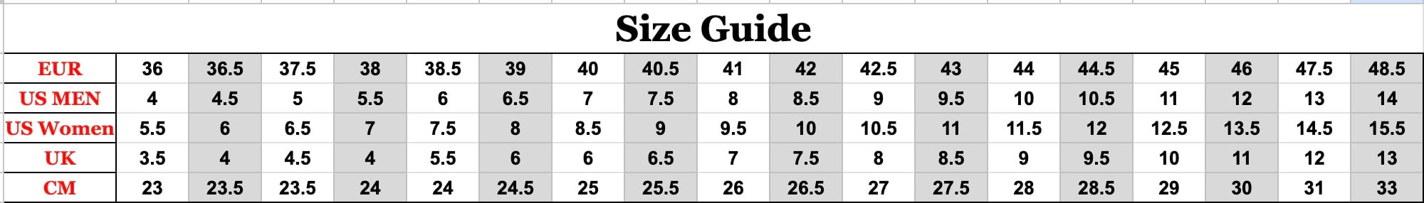 size guide 